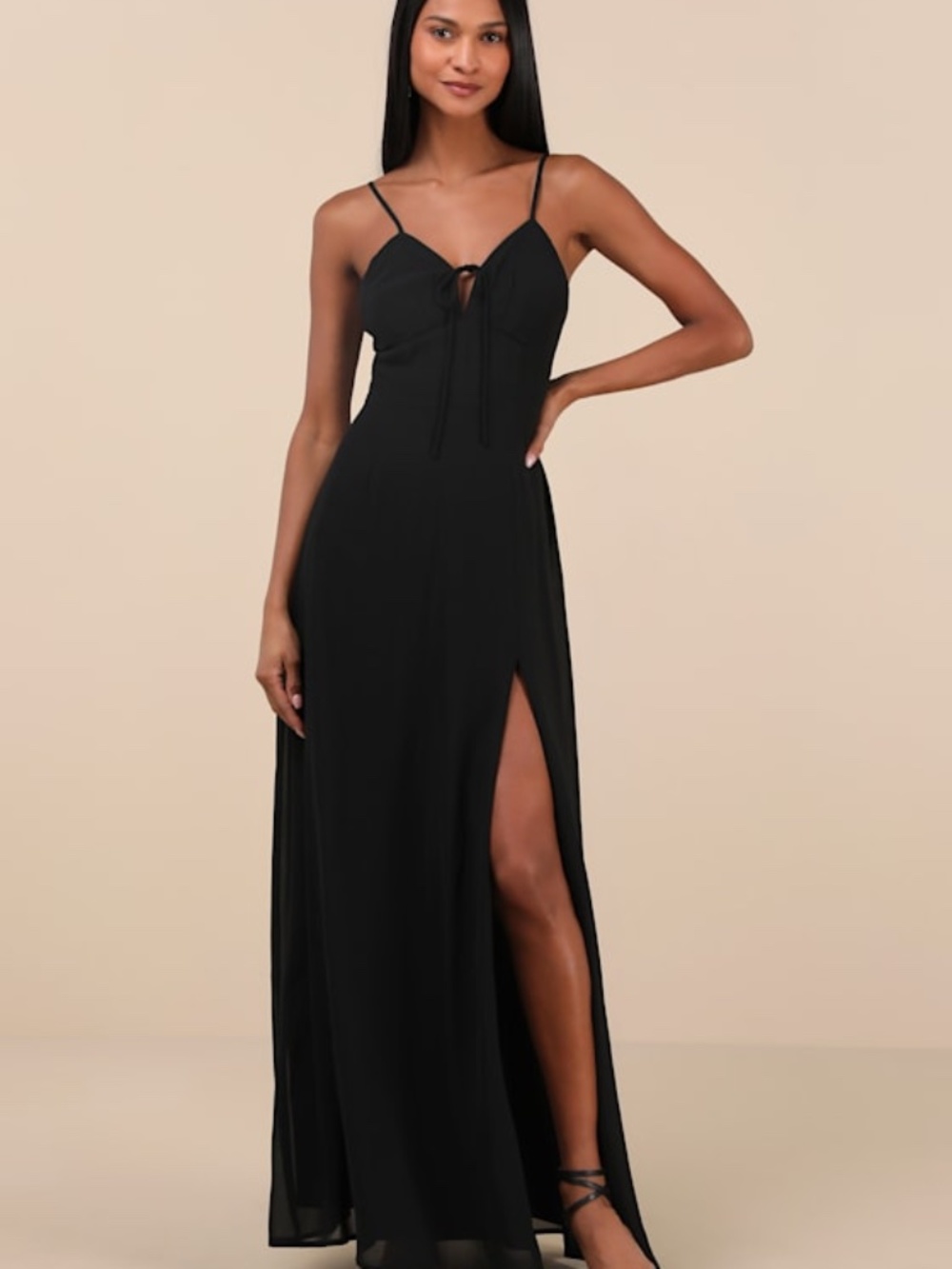 Lulus Marveled Beauty Black Sleeveless Tie-front Maxi Dress - Size XS